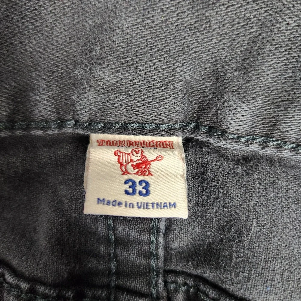 True Religion Straight Jeans Men 33x33 Black Denim Flap Embroidered Grunge Punk